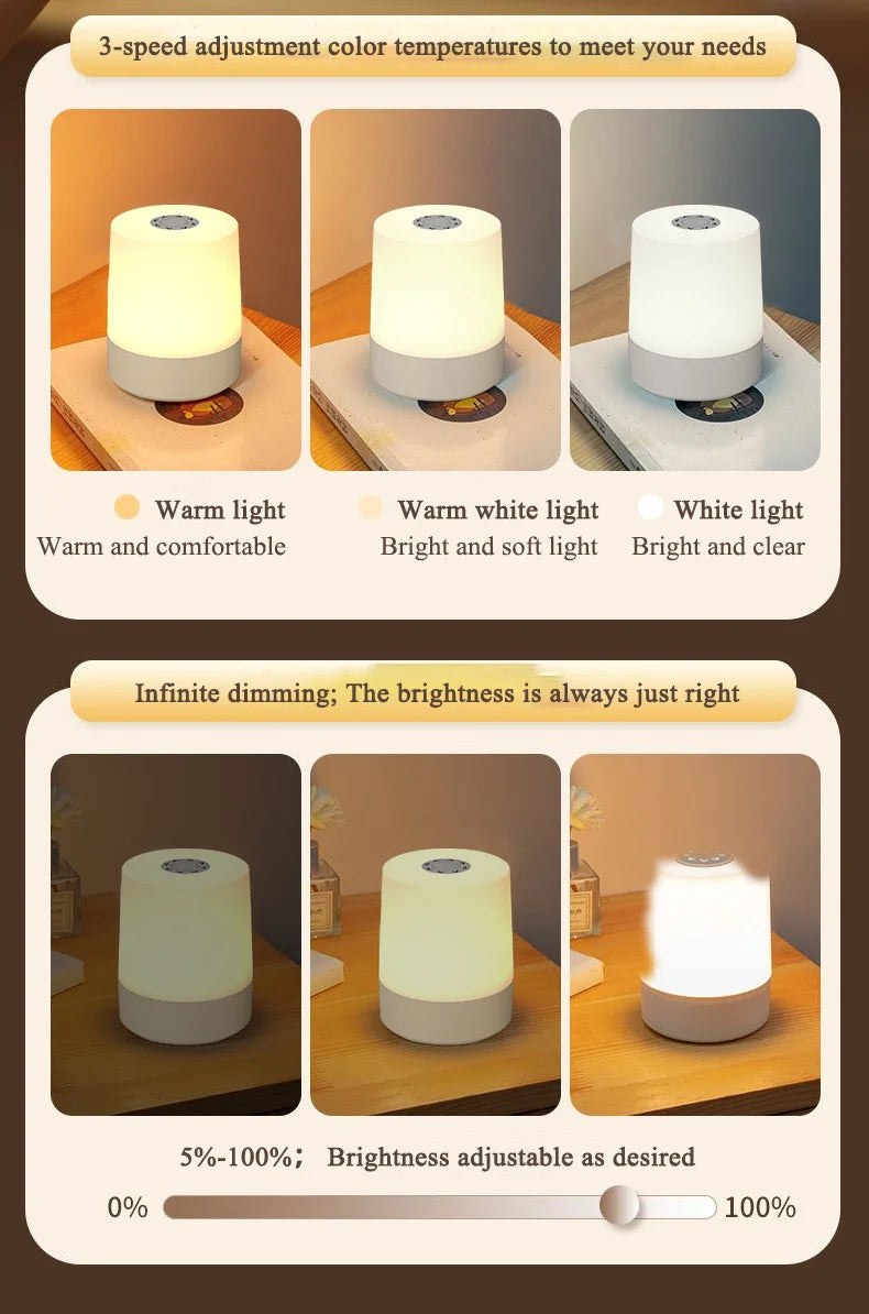 Lampada Da Notte Touch LED USB Ricaricabile Tre Colori Con Controllo Remoto Portatile Da Comodino Da Tavolo