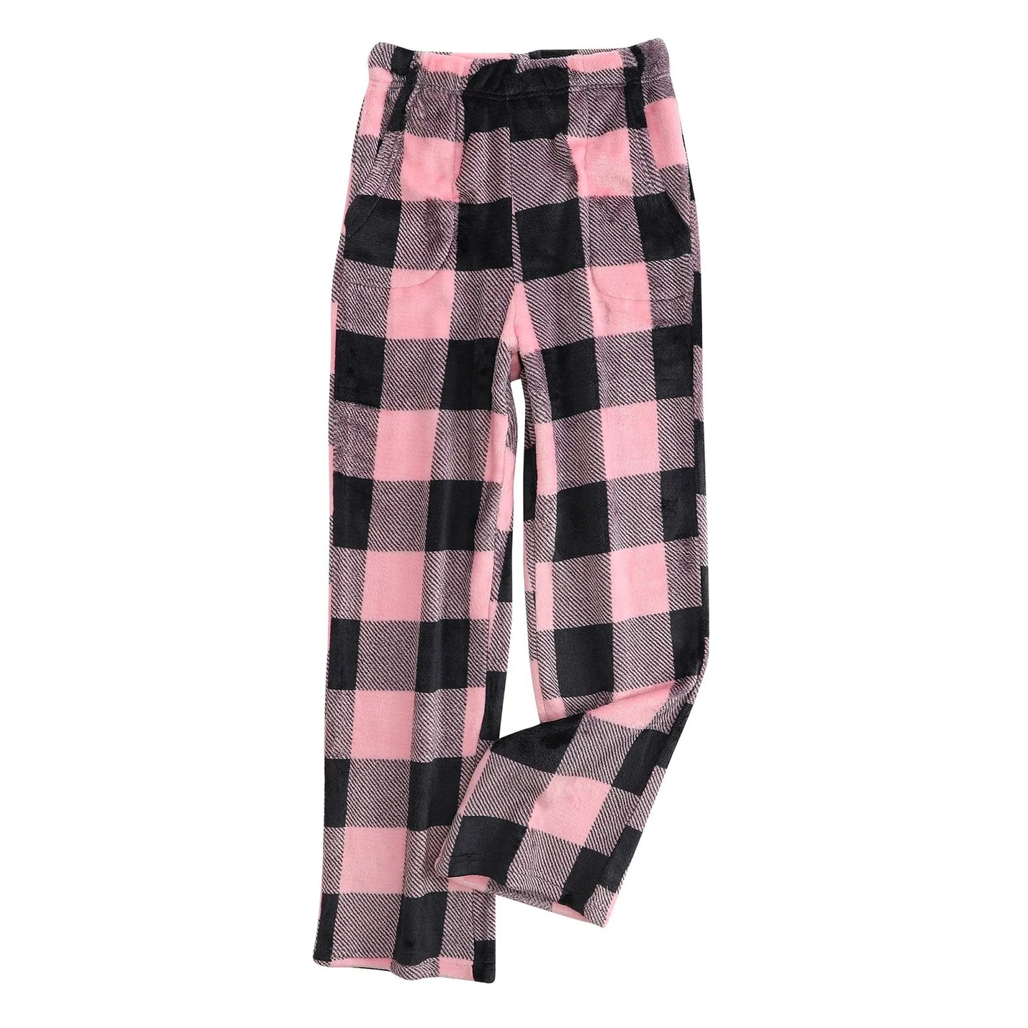 Pantaloni Del Pigiama Da Donna Con Vita Elastica E Scozzesi In Pile Morbidi Con Tasche Peluche