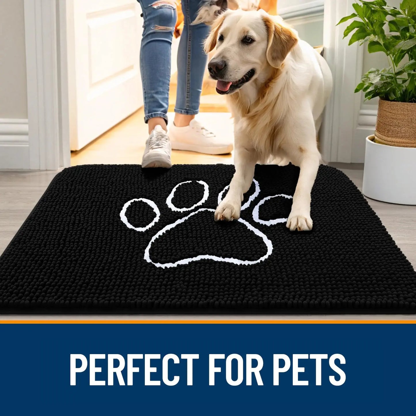 Zerbino Ciniglia Ultra Assorbente Design Zampe Lavabili Antiscivolo Asciugatura Rapida Porta Cane Fangosi