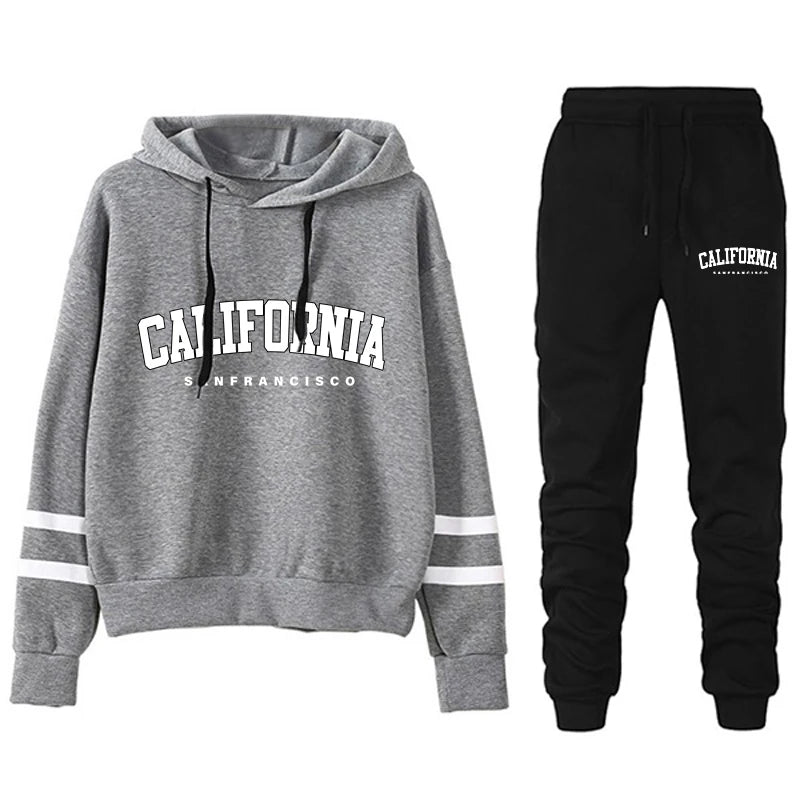 Tuta Da Donna California Stripe Felpa Con Cappuccio Casual Versatile Abito Pantaloni Abiti Da Strada S3XL