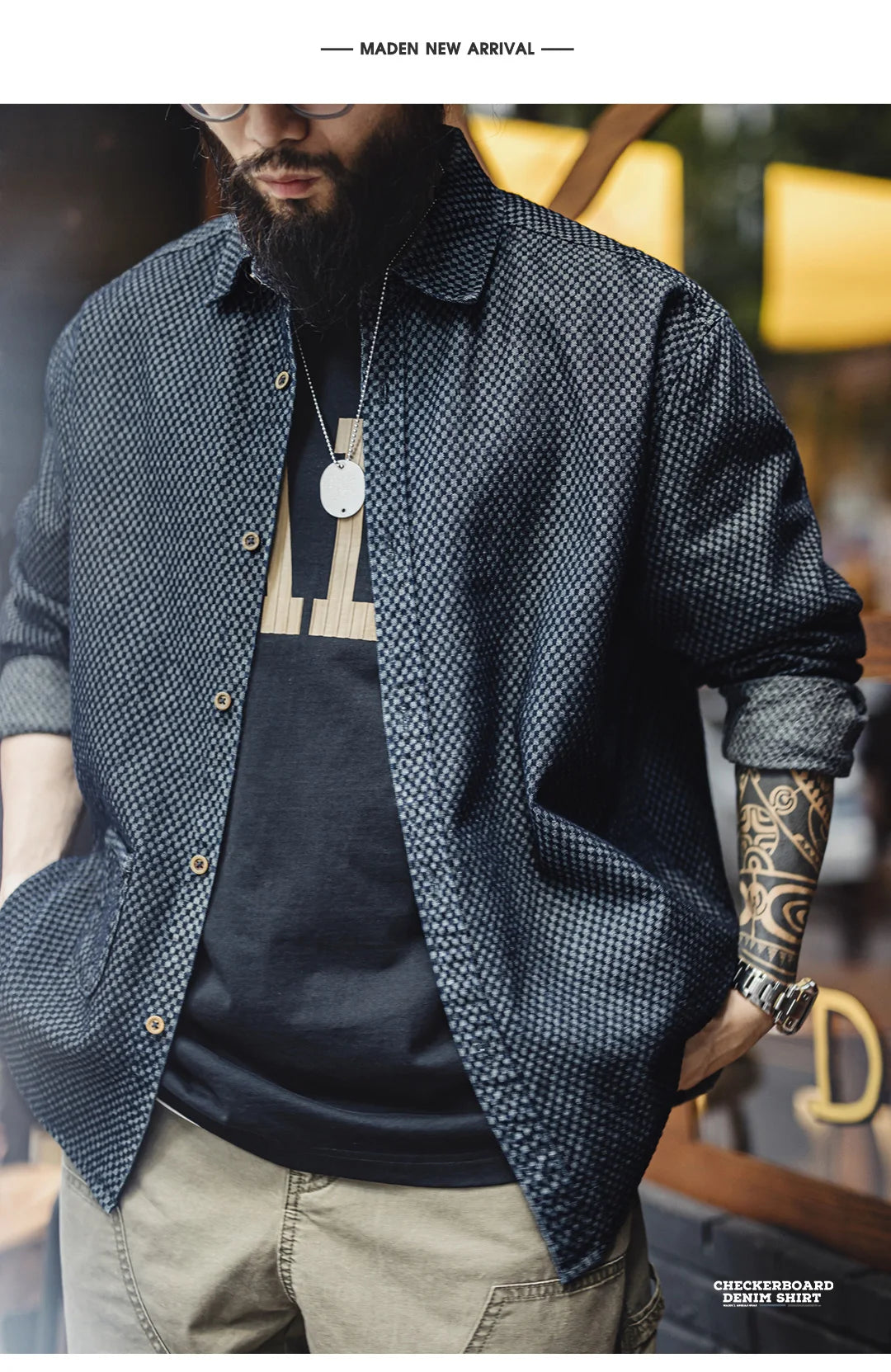 Camicia Jeans Quadri Retrò Da Uomo Con Maniche Lunghe E Giacca Monopetto Con Risvolto Ampio Versatile Primavera Autunno