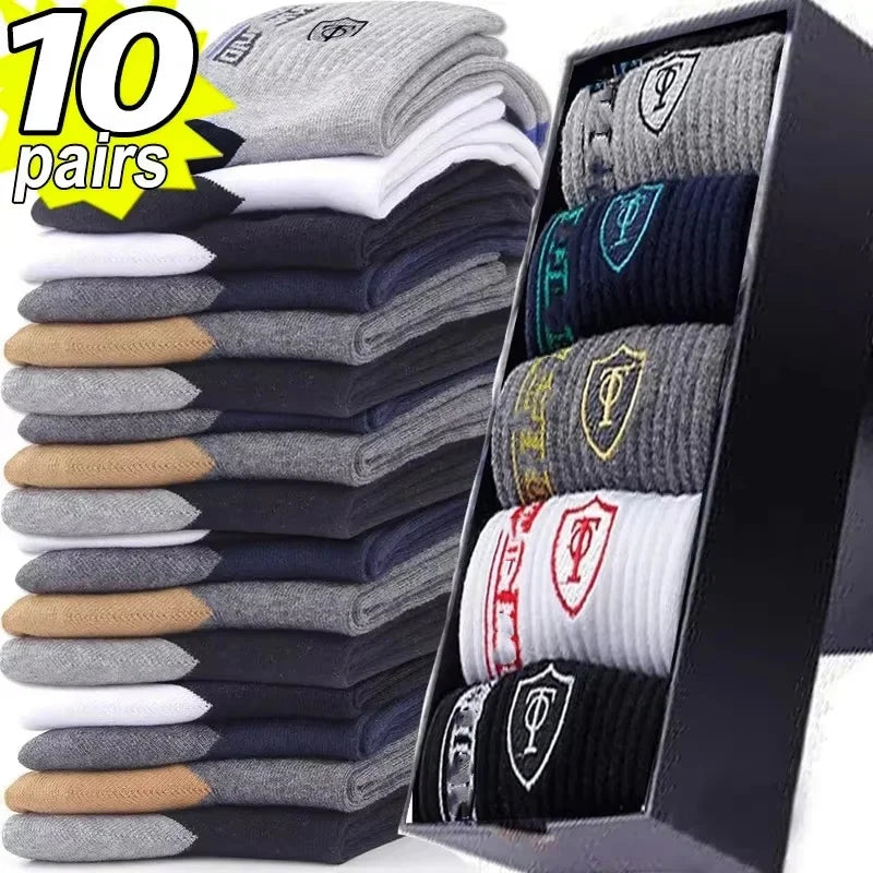 Calze Sportive Uomo in Cotone Bamboo Traspiranti Regolano Umidità per Comfort Tutto il Giorno Autunno Inverno 10 Paia