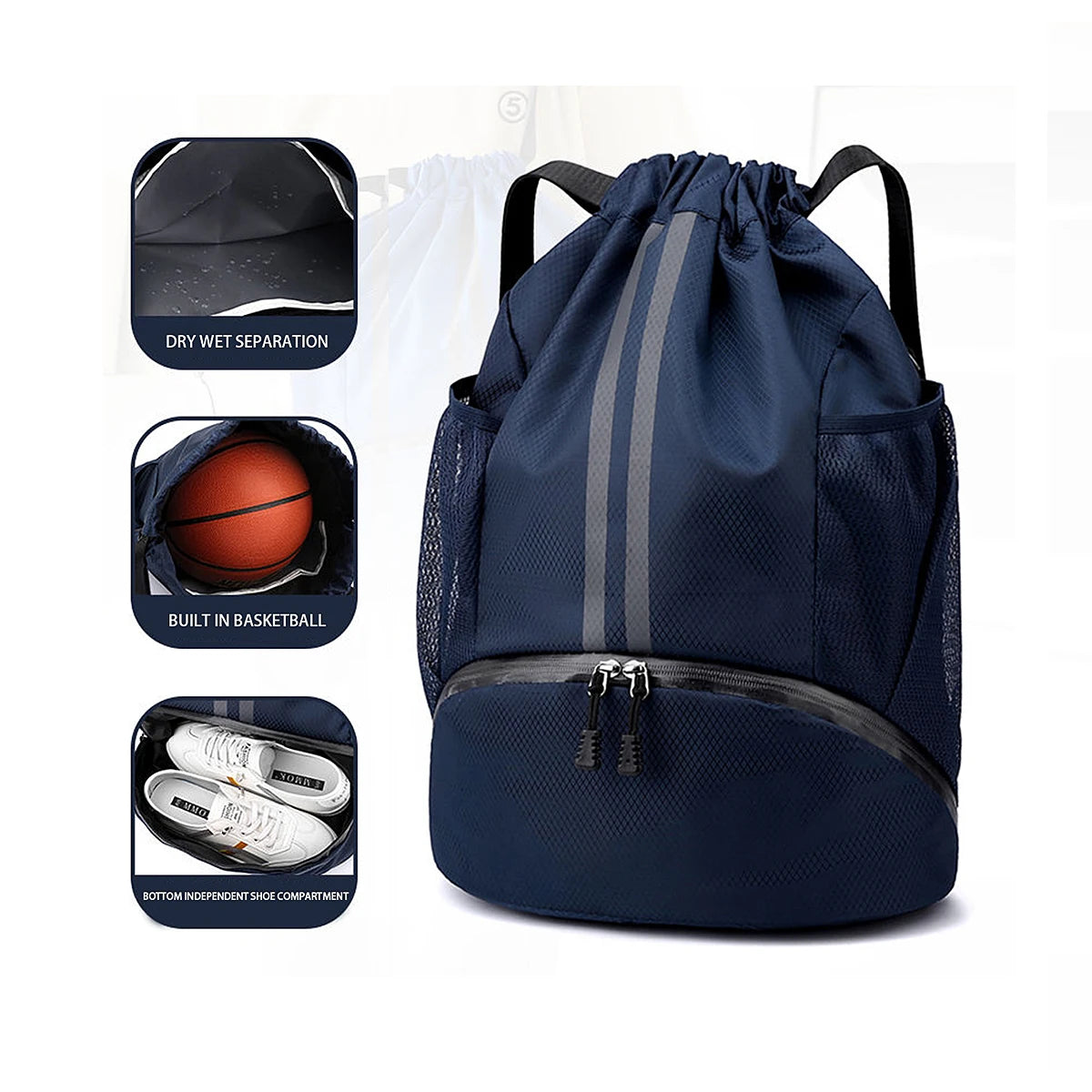 Borsa Da Sportiva Per Basket E Nuoto Con Compartimento Asciutto E Bagnato Da 20 A 35 Litri Per Allenamento