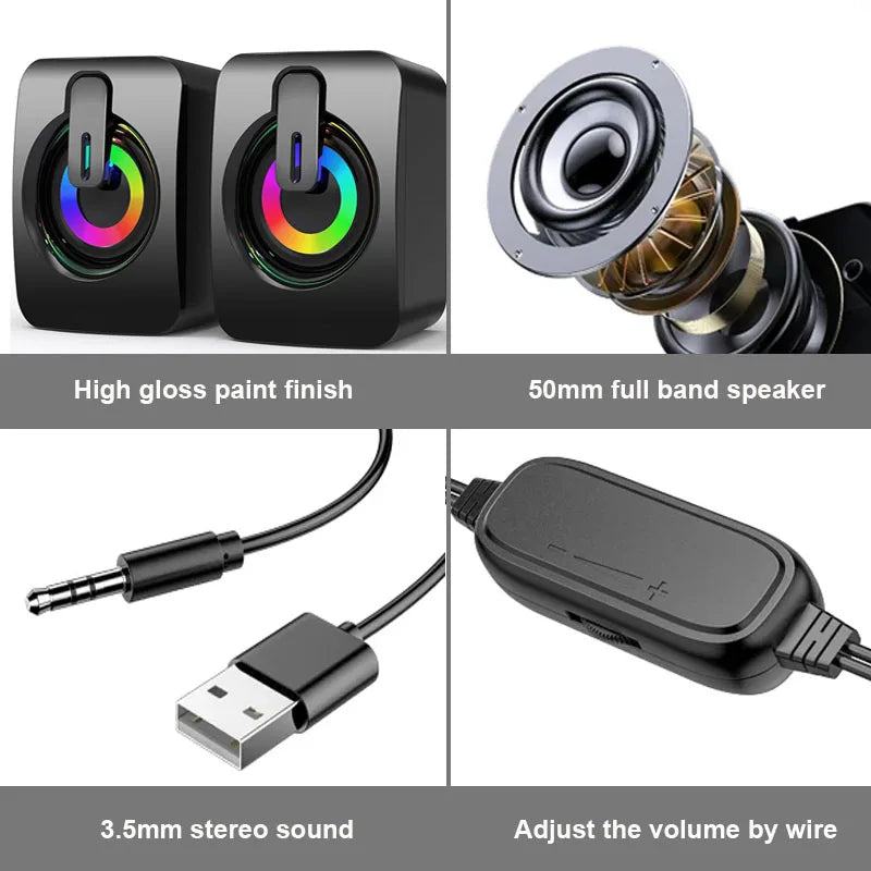Altoparlanti PC USB Con Microfono Stereo HiFi Suono Premium Luce LED Per Desktop Studenti Appassionati