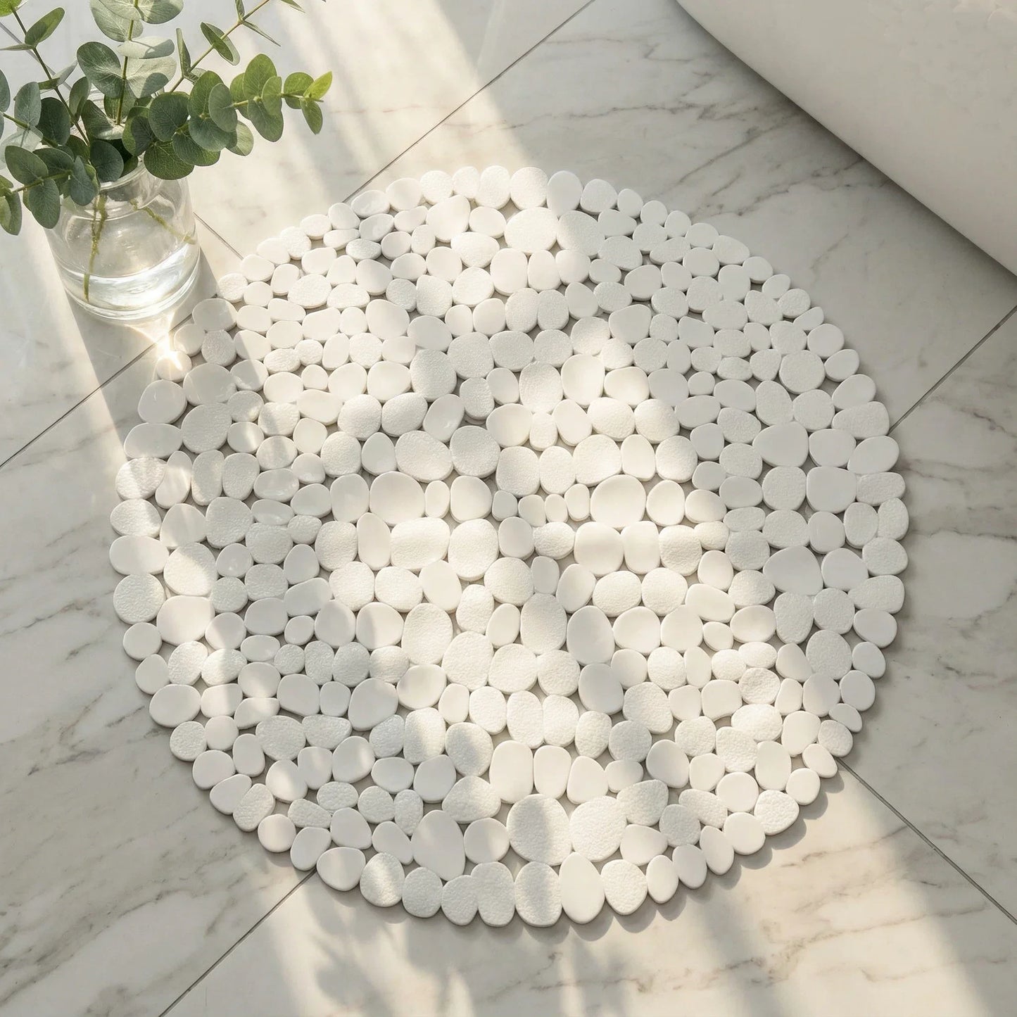 Tappetino Per Doccia Rotondo A Forma Di Ciottolo 55x55 Cm Antiscivolo Con Fori Di Drenaggio Per Bagno 1 Pezzo