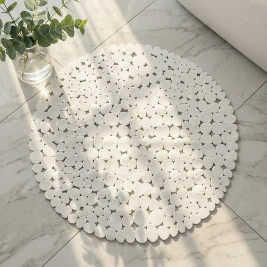 Tappetino Per Doccia Rotondo A Forma Di Ciottolo 55x55 Cm Antiscivolo Con Fori Di Drenaggio Per Bagno 1 Pezzo