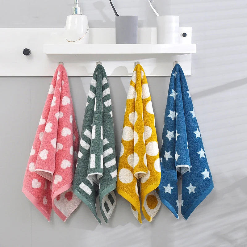 Asciugamano Viso In Cotone Morbido Stile Retrò Cuore Stelle Pois Super Assorbente 34x74 Cm Adulti E Bambini