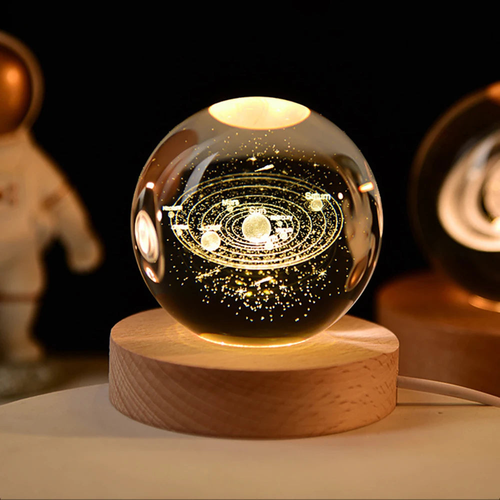 Globo Di Cristallo 6 cm Led Decorazione Astronomia Sistema Solare Pianeti Luna Per Appassionati Universo
