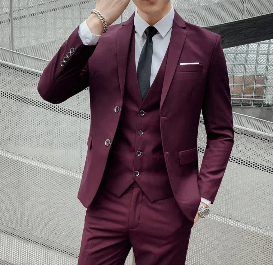 Completo Tre Pezzi Uomo Stile Britannico Elegante Per Matrimoni Cerimonie Banchetti Comfort Sobrietà Presenza