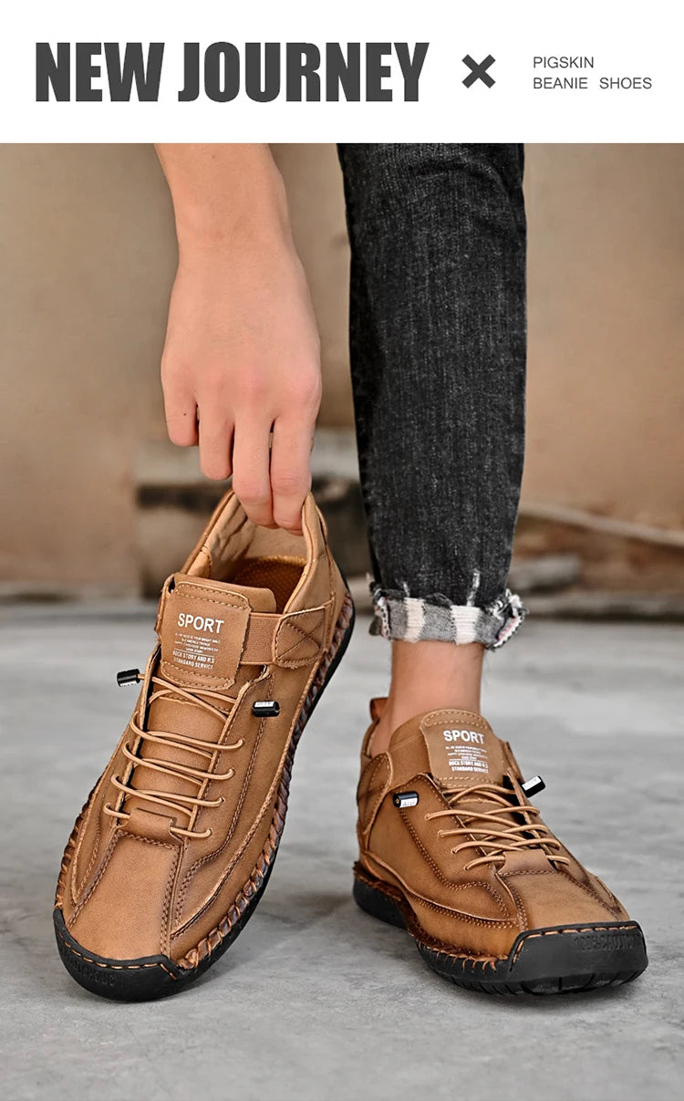 Stivali Da Uomo Primavera Autunno In Pelle Cuciti A Mano Lusso Retro In Stile Britannico Taglie Forti