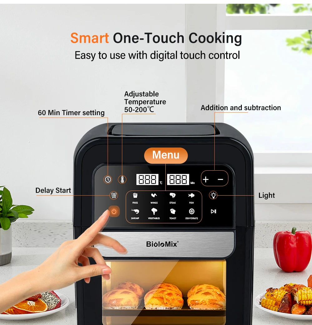 Friggitrice Ad Aria Multifunzionale BioloMix Da 7 Litri Senza Olio Forno Disidratatore Convezione Touch Screen