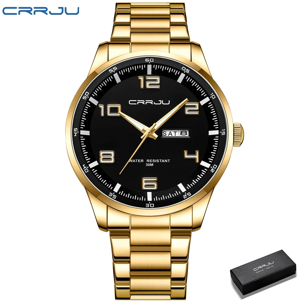 CRRJU Orologi Da Uomo Nuovi Casual Business Cinturino In Acciaio Inox Quarzo Con Data Lancette Luminose