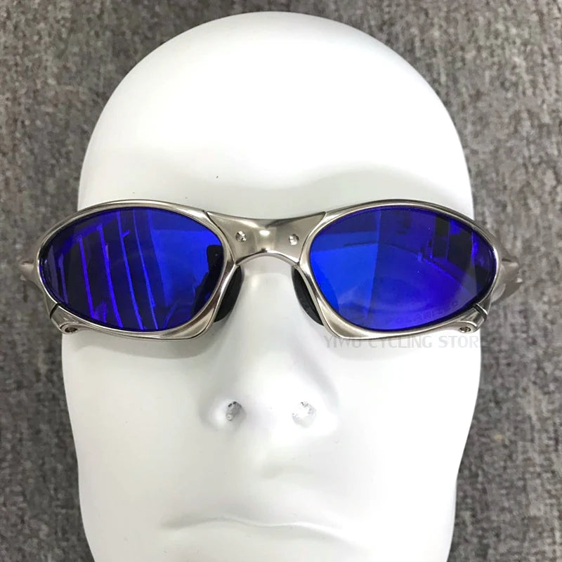 Occhiali Da Sole Polarizzati Unisex Per Ciclismo MTB Equitazione UV400 Lenti In Policarbonato Frame In Metallo Argento