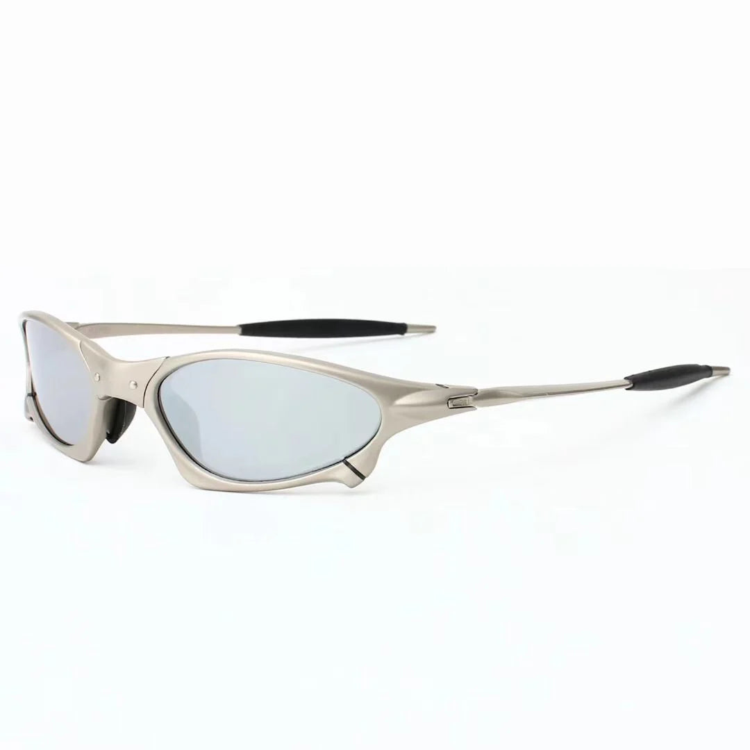 Occhiali Da Sole Polarizzati Unisex Per Ciclismo MTB Equitazione UV400 Lenti In Policarbonato Frame In Metallo Argento