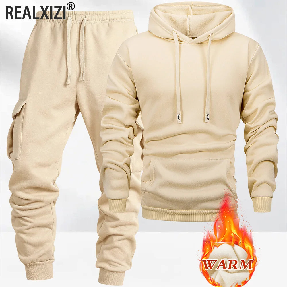 Set Autunno Inverno Da Uomo 2 Pezzi Felpa Con Cappuccio E Pantaloni Sportivi Abbigliamento Fitness Casual