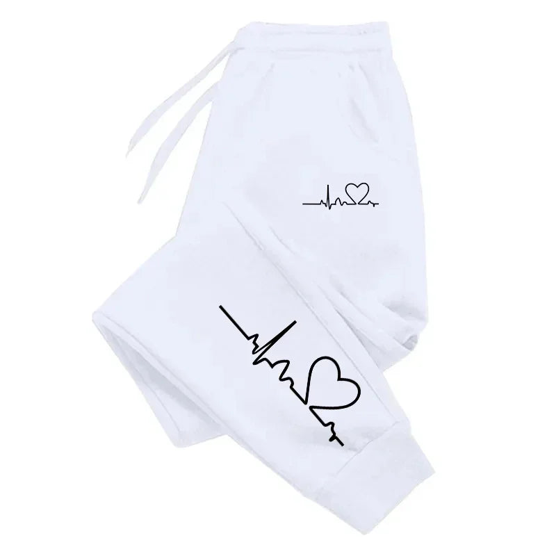 Pantaloni Sportivi Da Donna Con Stampa A Cuore, Pantaloni Fitness Casual Di Alta Qualità, Larghi E Alla Moda