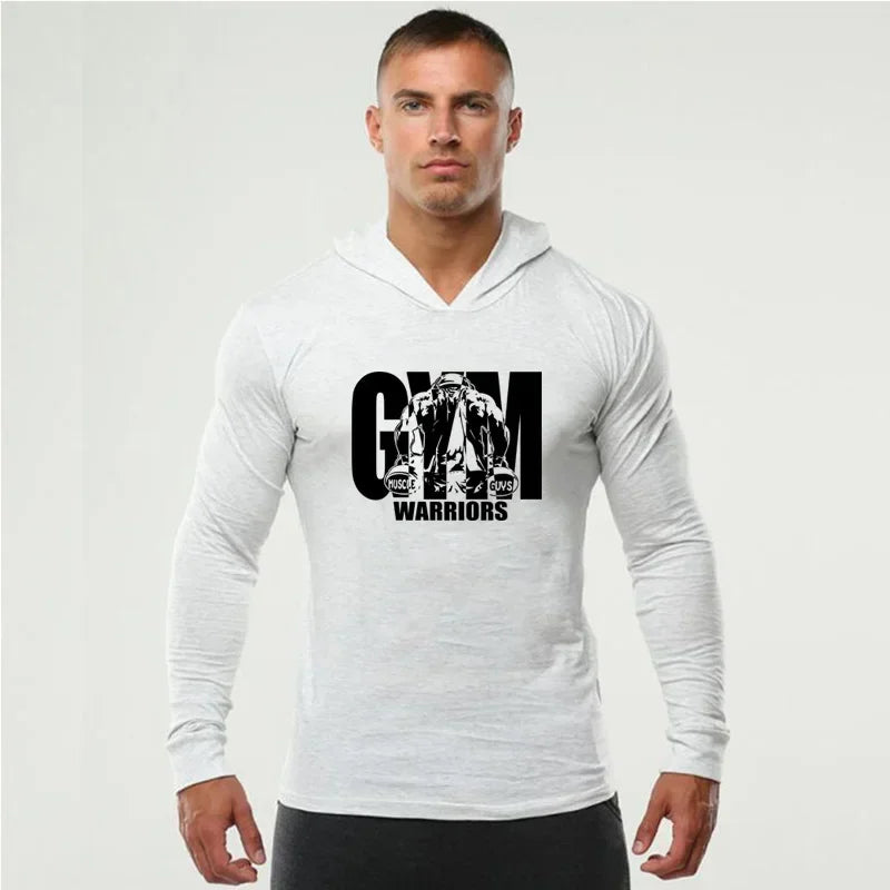 T-shirt da corsa da uomo Primavera Autunno Bodybuilding Felpe con cappuccio Cotone traspirante Allenamento fitness Abbigliamento con cappuccio Palestra Sport Muscolo