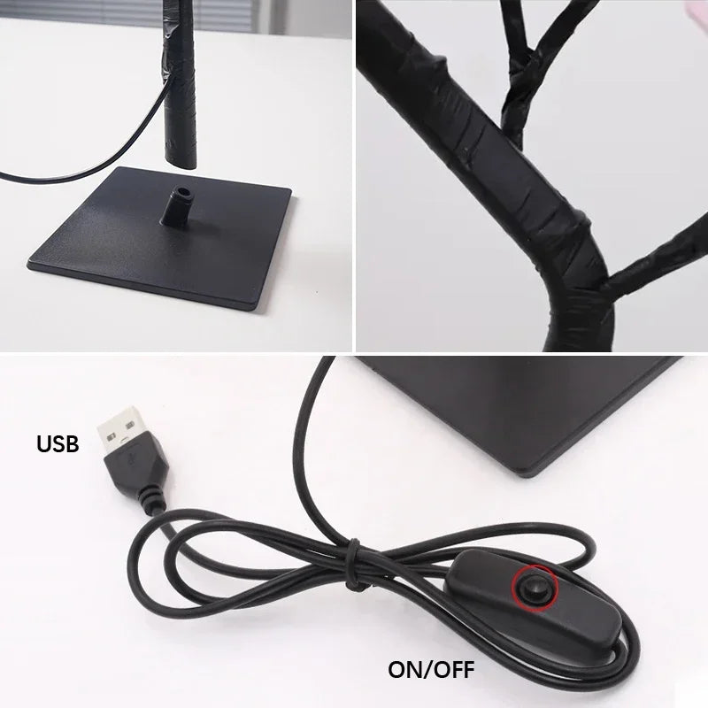 Lampada Da Tavolo A LED Albero Di Fiori Di Rosa Con Luci Notturne USB Decorazione Domestica Per Letto Nozze Natale