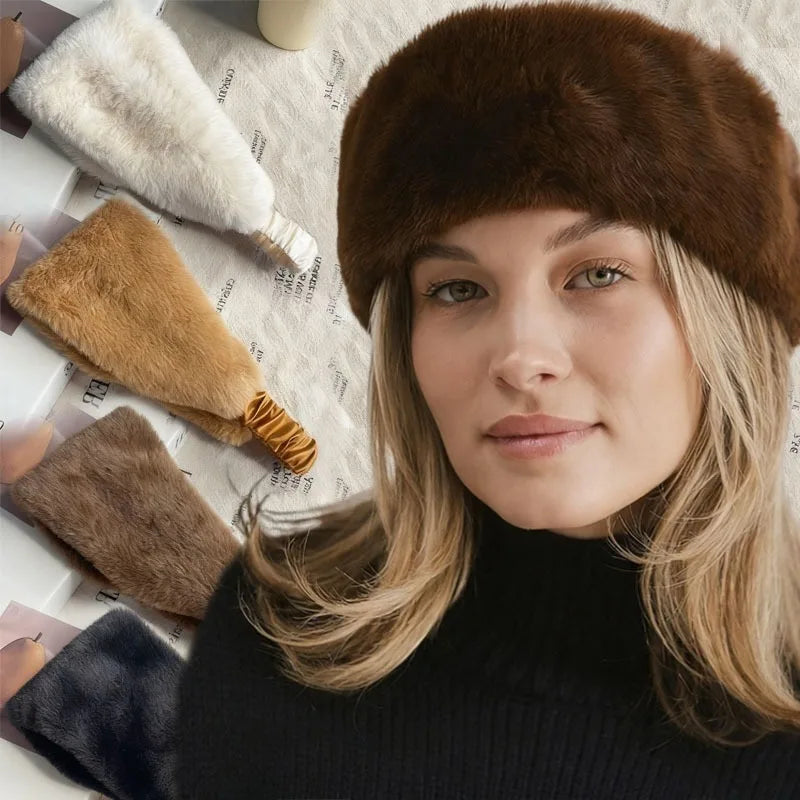 Fascia Larga Invernale Antivento In Pelliccia di Coniglio Elastico Protezione Orecchie Calda Accessorio Capelli Donna