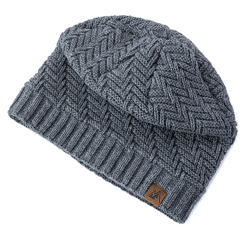 Berretto Invernale Unisex Peak Labal Lavorato A Maglia Con Fodera In Pelliccia Peluche Per Esterni Uomo Donna