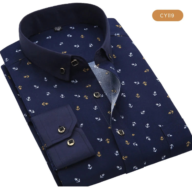 Camicia Da Uomo Maniche Lunghe Stampa Color Block Elasticizzata Con Bottoni Per Vacanze Estive In Spiaggia