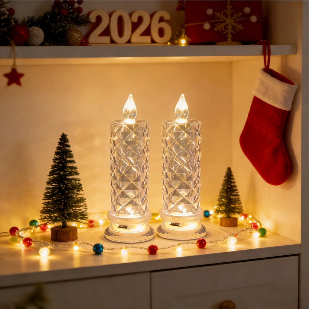 Candela LED In Acrilico Senza Fiamma Con Proiezione Rosa Notturna Romantica Per Feste Matrimonio E Decorazione Tavolo