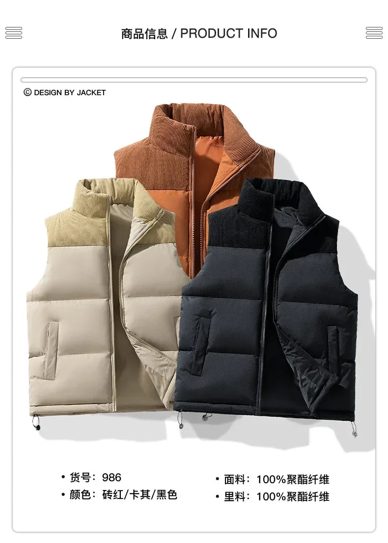 Gilet Imbottito da Uomo Con Cerniera Senza Maniche Giacca Casual Autunnale In Cotone Spesso