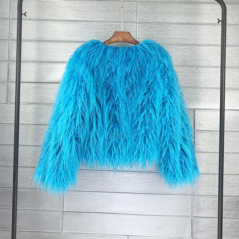 Cappotto Pelliccia Sintetica Rosa Donna Autunno Inverno Elegante Caldo Spesso Morbido Lavorazione A Maglia