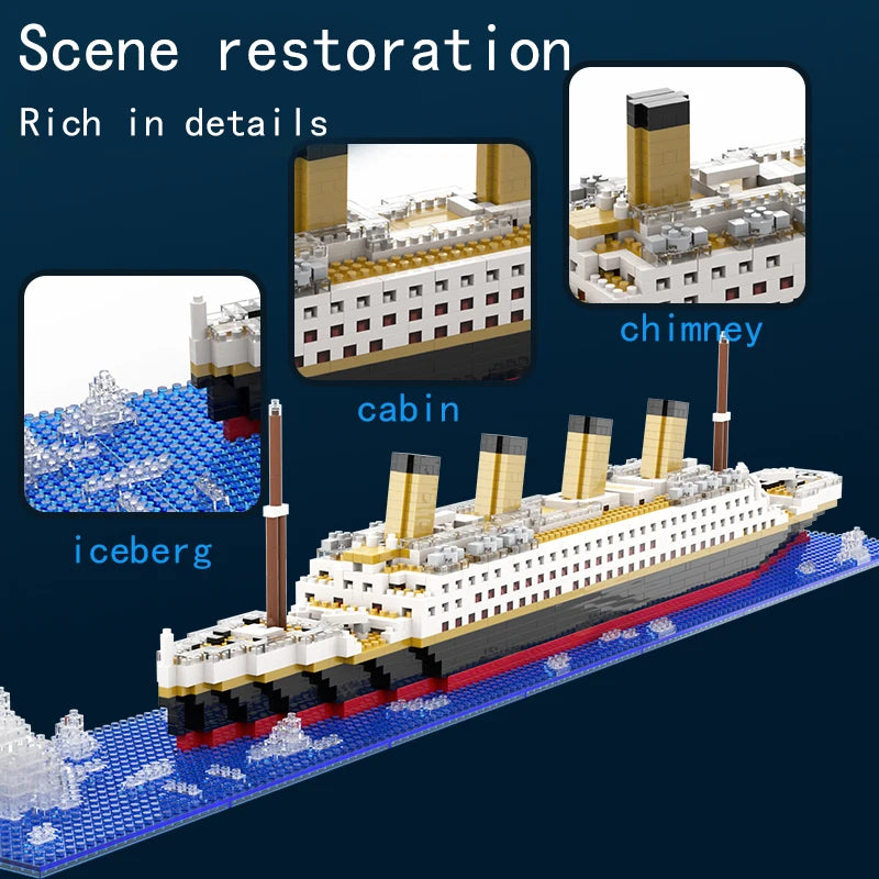 Titanic Giant Puzzle Kit Micro Blocchi Nave da Crociera Desktop Regalo Compleanno Bambini