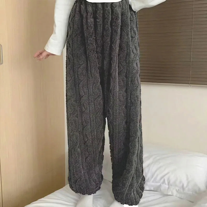 Pantaloni Da Notte Da Donna In Pile Di Corallo Peluche Caldo Autunno Inverno Pigiama Morbido E Confortevole