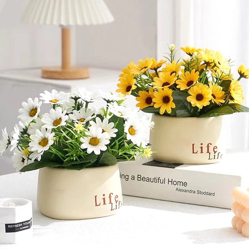 Vaso di Plastica con Fiore di Girasole Artificiale Set Decorazione per Matrimoni e Eventi