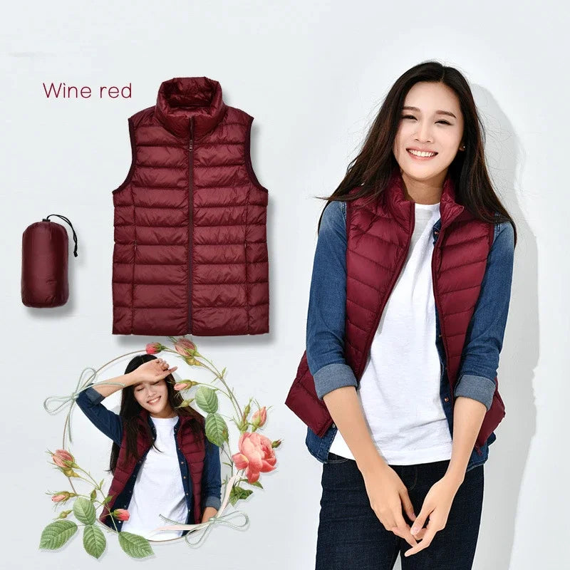 Gilet Piumino Donna Leggero Autunno Primavera Bianco Senza Maniche Piumino D Anatra Per Ufficio