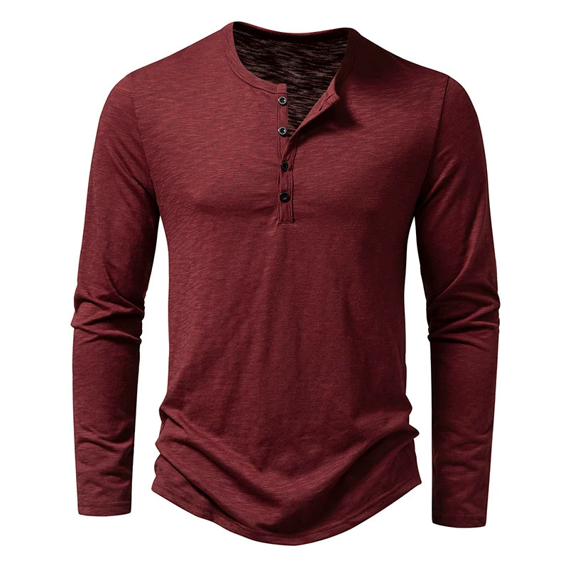 T Shirt Henley In Cotone Da Uomo Maniche Lunghe Con Colletto A Bottoni Casual Streetwear Traspirante
