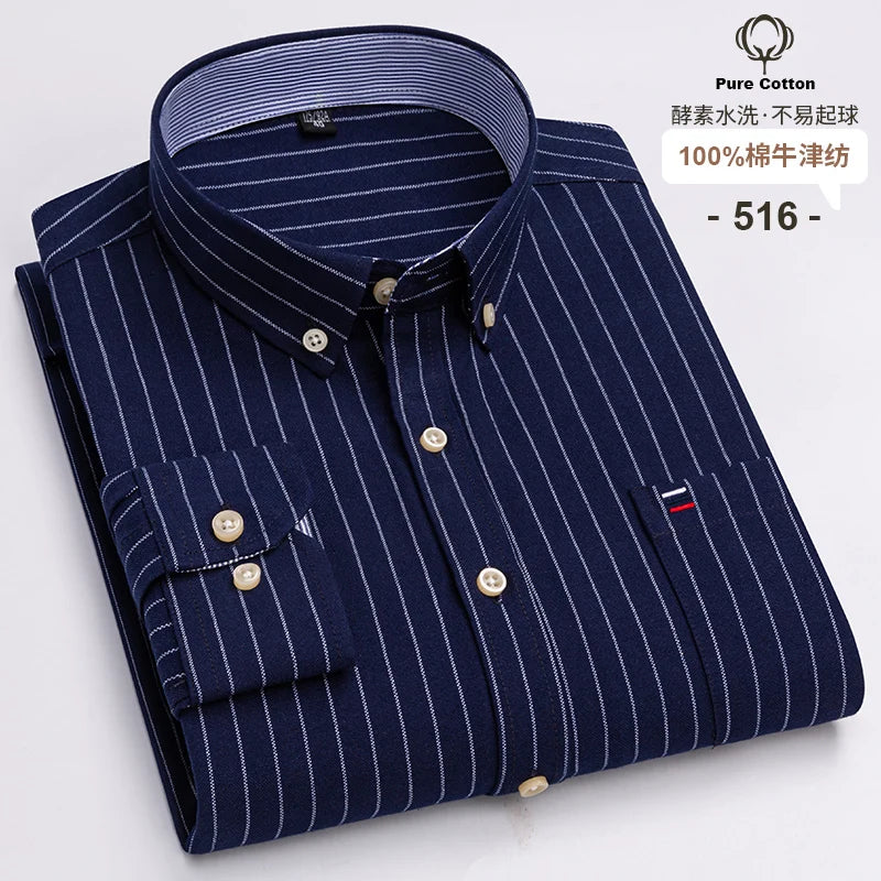 Camicia Da Uomo In Cotone Oxford A Quadri Maniche Lunghe Vestibilità Regolare Con Tasca Frontale