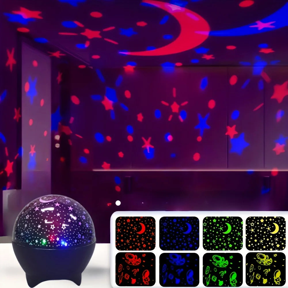Luce notturna per bambini Proiettore stellare Rotazione di 360 gradi Cambia colore con cavo USB Lampada per l'arredamento dell'atmosfera del soffitto della camera da letto