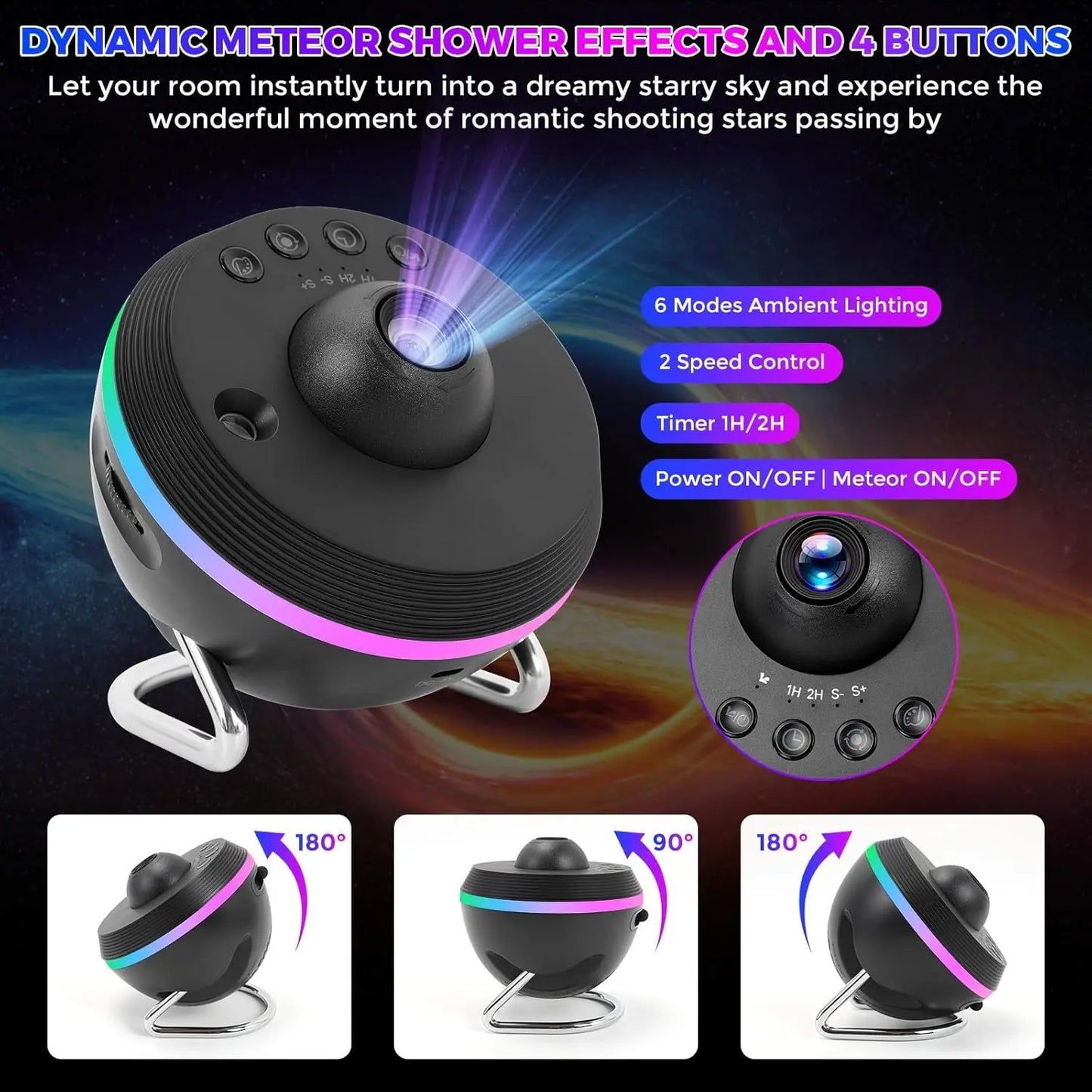 Lampada Notturna Proiettore Galaxy Meteor 360 Gradi Rotante E Stellare 4K HD Per Decorazione Stanza Bambini Adulti