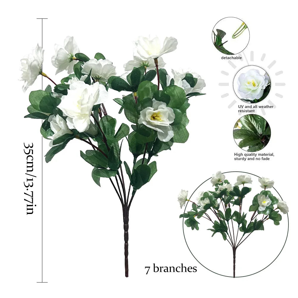 Set da 2 Pezzi Fiori Artificiali Azalea Rosse Autunno UV Resistenti per Decorazioni Interni della Casa