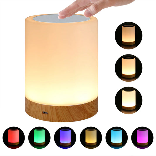 Tocca la luce notturna, lampada da tavolo, lampada da comodino per camera da letto, luce colorata, luce ambientale, luce che cambia colore, ricarica USB dimmerabile