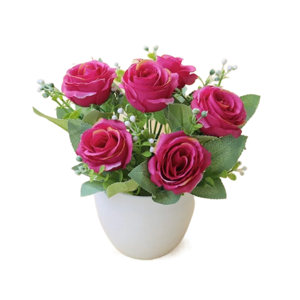 Rosa Artificiale In Vaso Plastica Multicolore Piante Finte Ornamentali Per Interni Ed Esterni Decorazione Giardino
