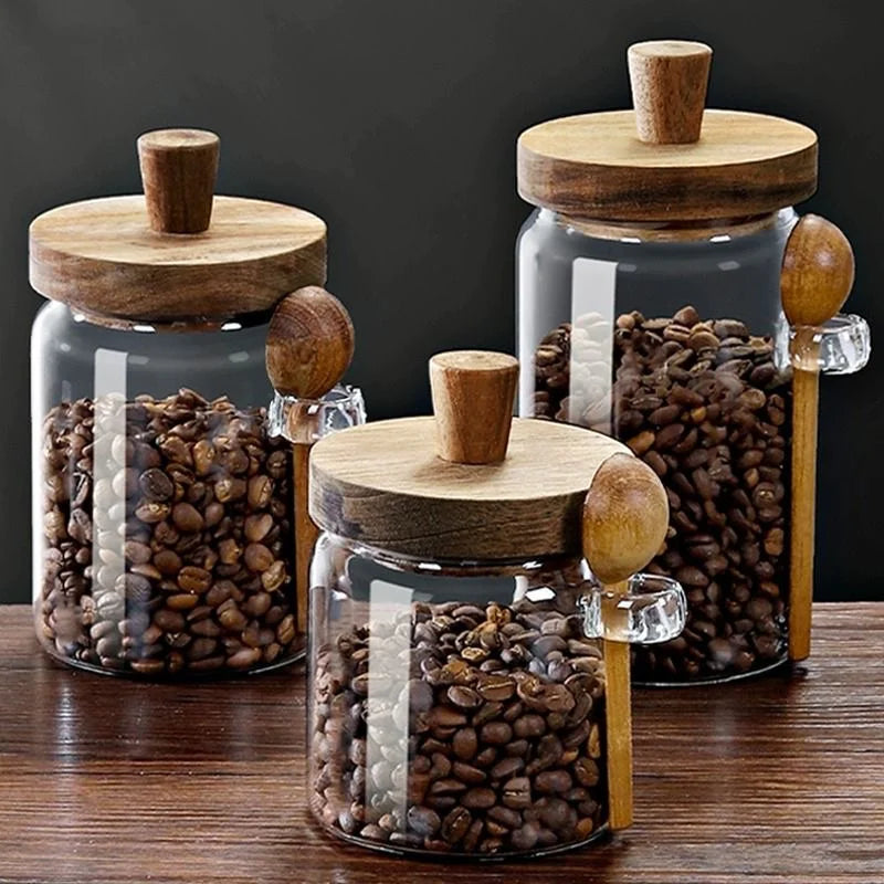 JUSTINLAU Barattoli In Vetro Sigillato Per Cereali E Chicchi Di Caffè Con Cucchiaio E Spezie Da Cucina 400ml 600ml 900ml