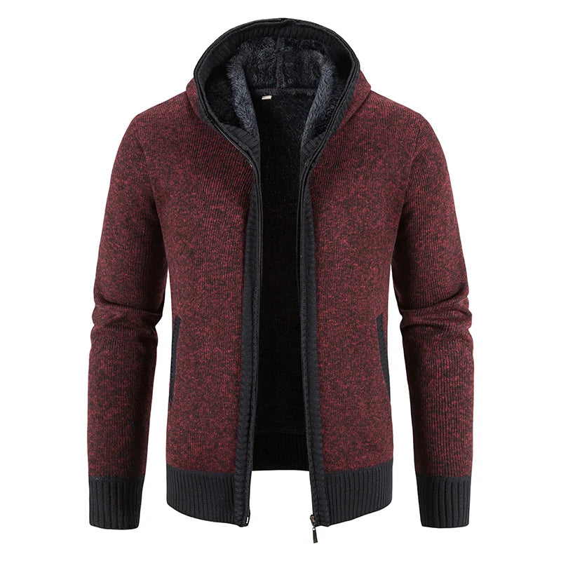 Maglione Invernale Da Uomo In Pile Con Cappuccio Cardigan Caldo Con Cerniera Lavorato A Maglia