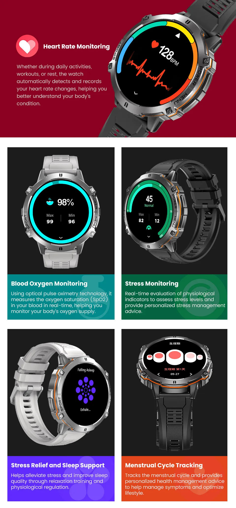 Orologio Intelligente Da Esterno T Rex 3 Militare GPS Impermeabile 5ATM Batteria 1000mAh Chiamate HD 170 Modalità Sport