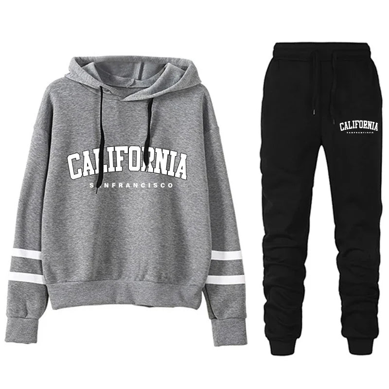 Tuta Da Donna California Stripe Felpa Con Cappuccio Casual Versatile Abito Pantaloni Abiti Da Strada S3XL