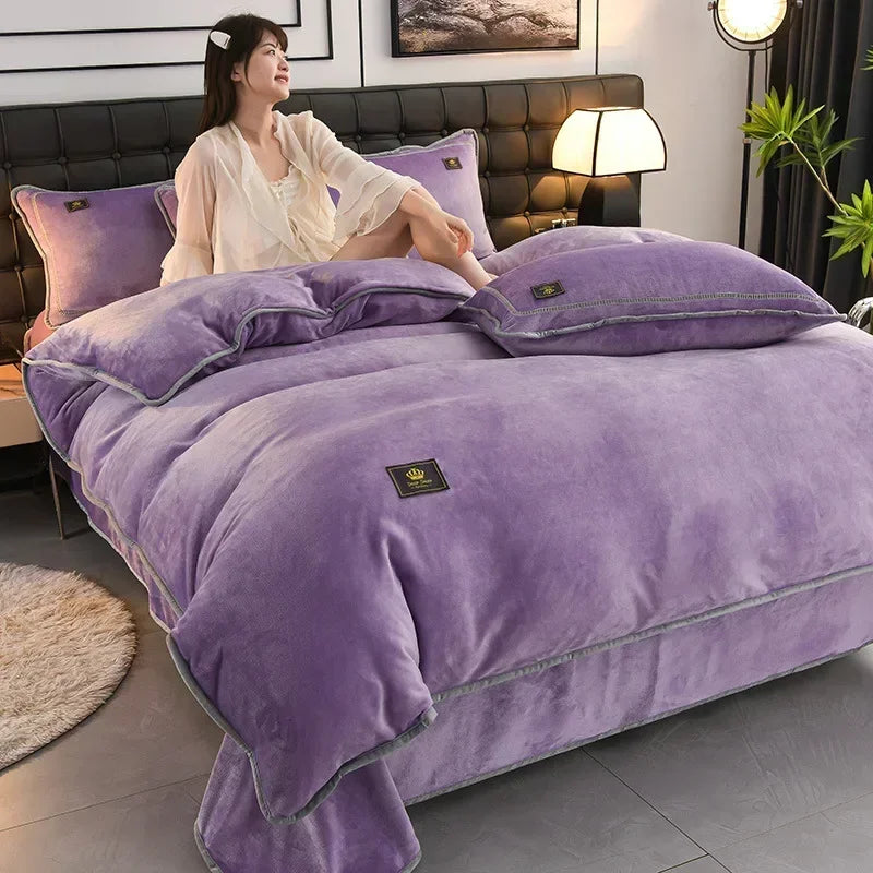 Set Di Biancheria Da Letto In Pile Di Latte Ultra Spesso Queen Size Copripiumino Invernale Caldo Di Fascia Alta
