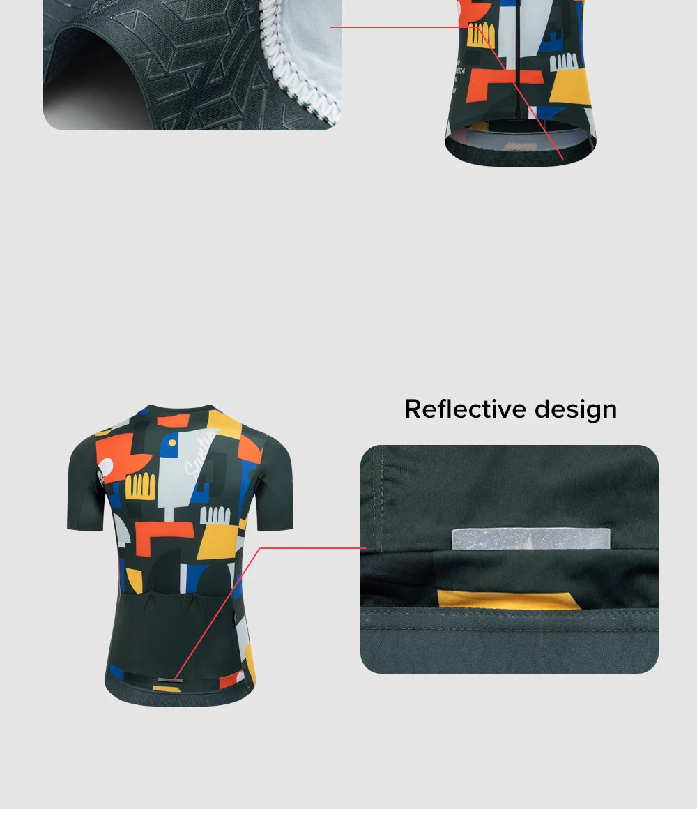 Santic Maglia Da Ciclismo Uomo Estate A Maniche Corte Asciugatura Rapida Tessuto Poliestere Spandex