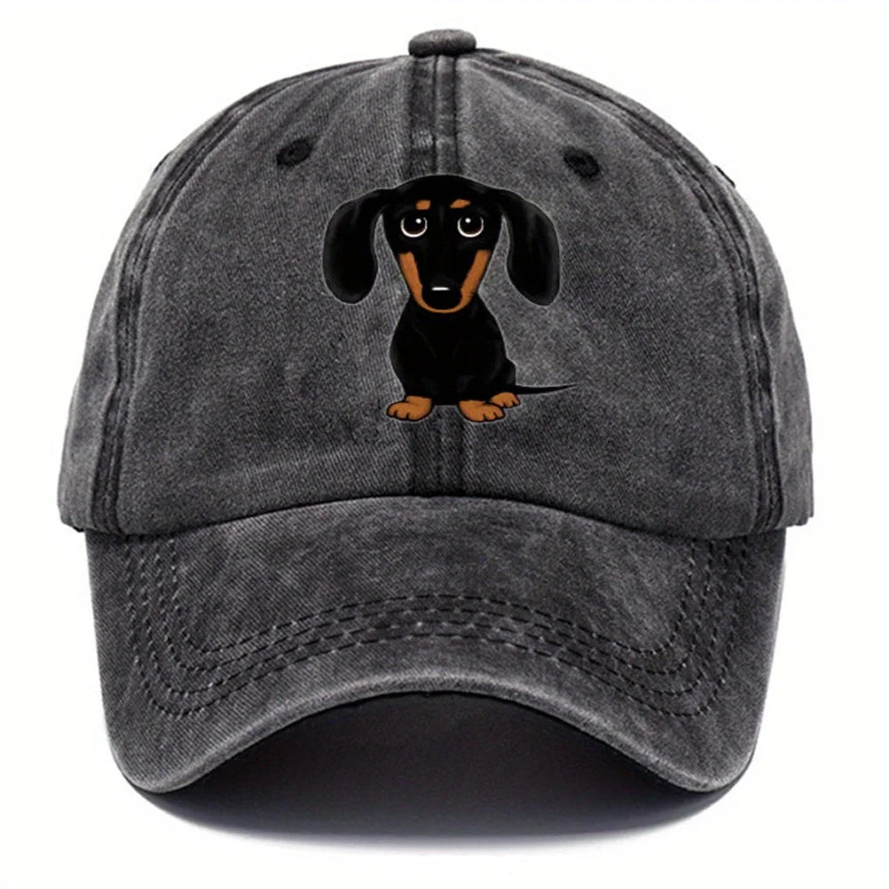 Berretto Baseball Bassotto Stampa Retrò Lavato Unisex Regolabile Stile Casual Per Papà