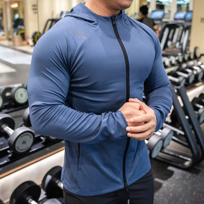 Giacca Sportiva da Uomo con Cappuccio Traspirante Manica Lunga Slim Fit Top da Corsa ad Asciugatura Rapida