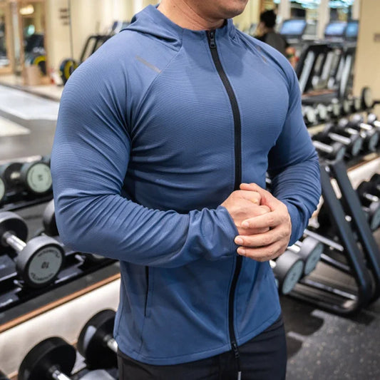 Giacca sportiva Casual da uomo con cappuccio basket Fitness Training manica lunga alta elastico Slim Fit abbigliamento sportivo Running Top ad asciugatura rapida