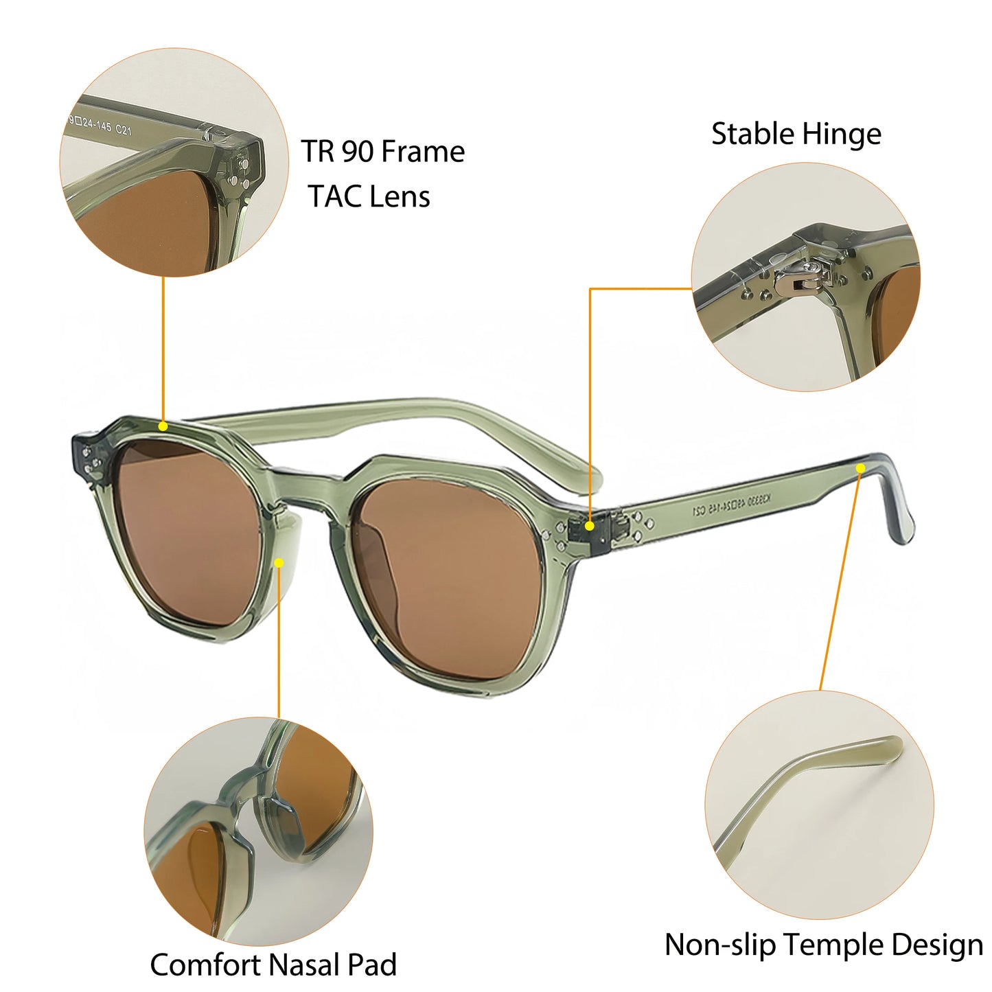 Occhiali Da Sole Polarizzati Retrò Unisex Caterside Ultraleggeri Montatura TR90 Poligonale Per Esterni Viaggio Di Qualità