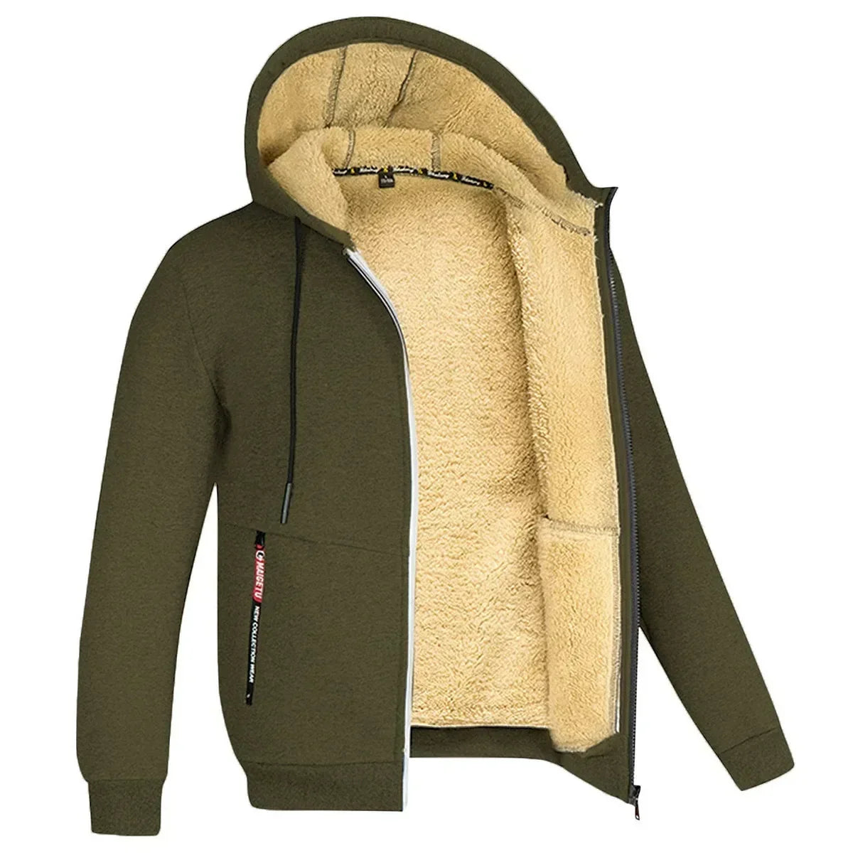 Felpa con Cappuccio Calda da Uomo con Fodera in Pile di Agnello Spessa Zip Antivento Abbigliamento Sportivo Casual